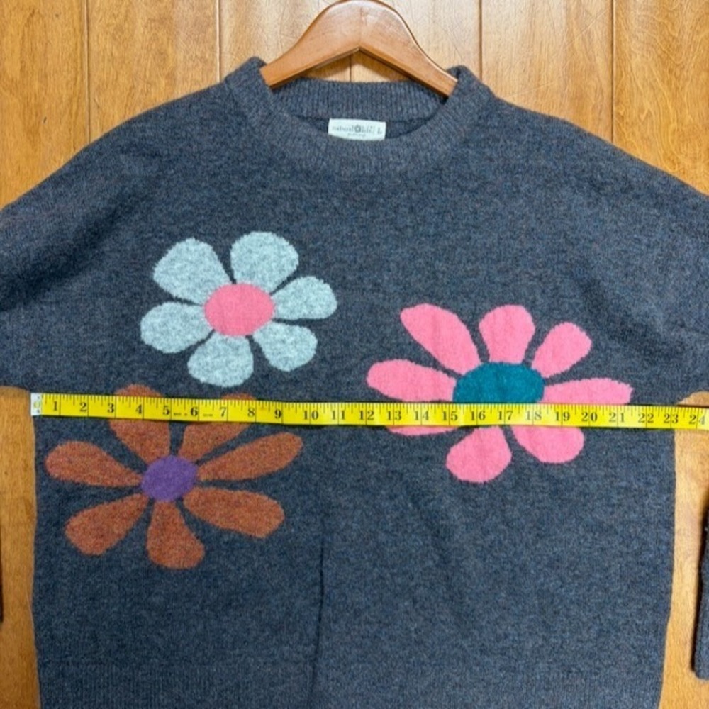 Natural Life Intarsia Icon Daisy Sweater L Charcoal Boho Retro Floral Knit - Picture 6 of 8